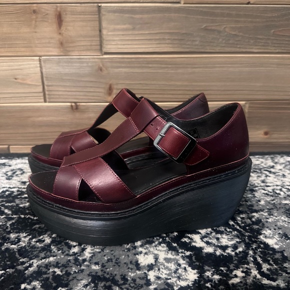 🤩 Rare Dr. Martens Vintage Leather Oxblood Burgundy Quad Platform Sandals Shoes - Picture 2 of 11